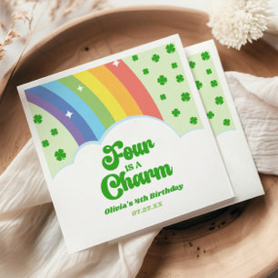 Four Is A Charm Rainbow 4th Birthday Party Napkin