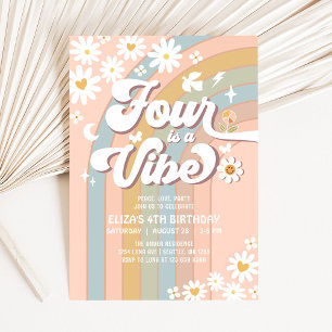 Four is a Vibe Pastel Blue Blush 4th Birthday Invitation
