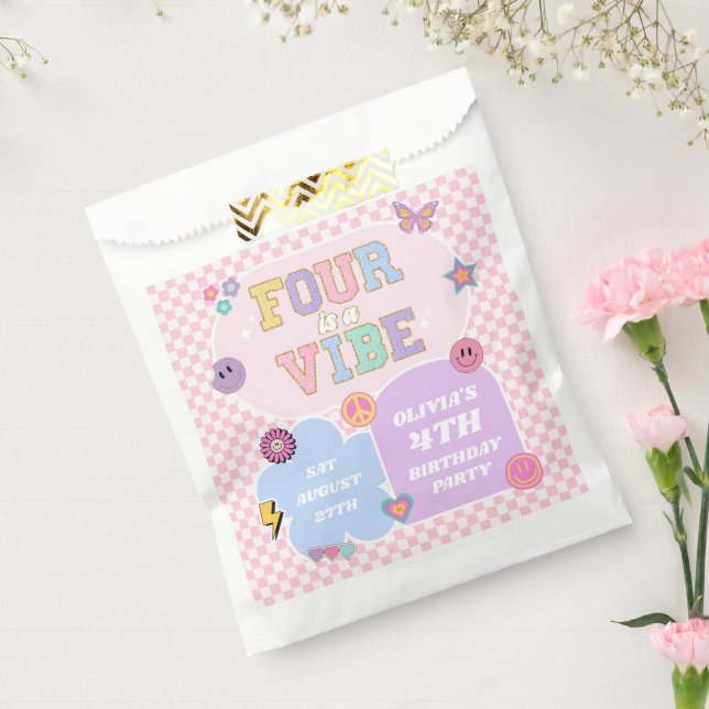 Four Is A Vibe Preppy Patch 4th Birthday Party Favour Bag (Sealed)