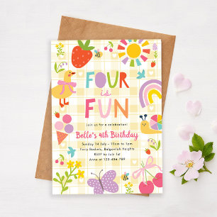 Four is Fun Birthday Invite, Fourth Birthday Party Invitation
