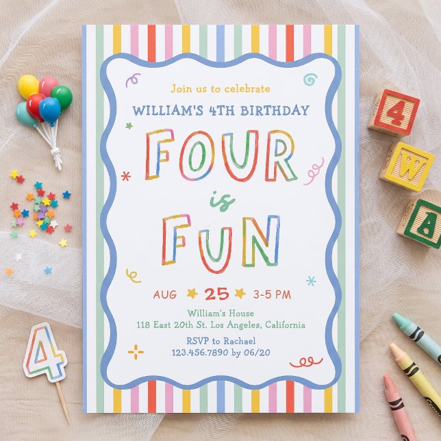 Four Is Fun Colourful Birthday Invitation (Creator Uploaded)