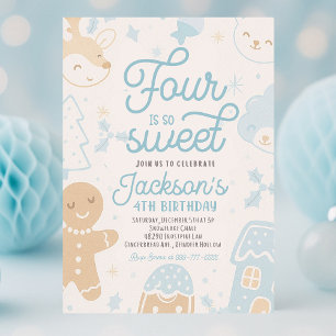 Four Is So Sweet Christmas Cookie Boy Birthday  Invitation