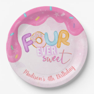 four is so sweet Pink Frosting Paper Plate
