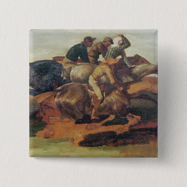 Four Jockeys Galloping 2 Inch Square Button (Front)