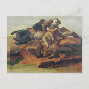 Four Jockeys Galloping Postcard