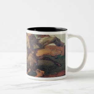 Four Jockeys Galloping Two-Tone Coffee Mug
