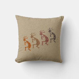 Four Kokopelli Throw Pillow