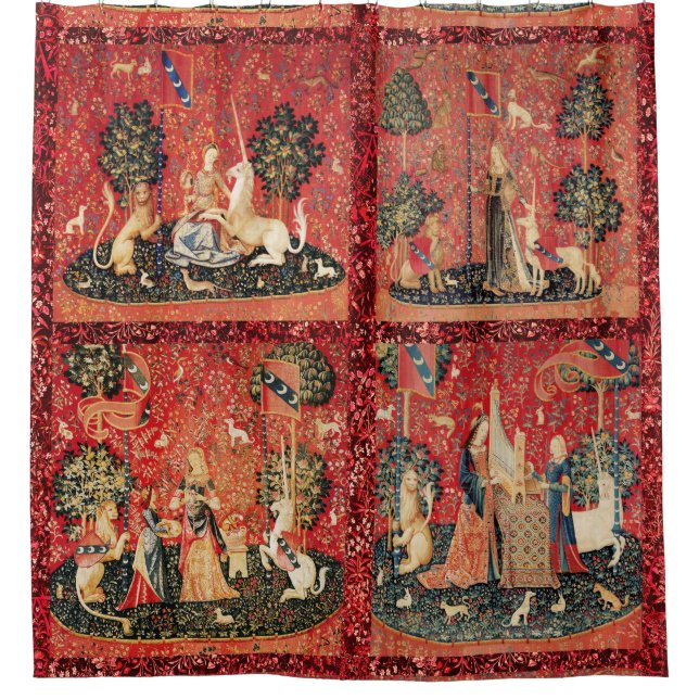 FOUR LADY AND UNICORN STORIES Red Green Floral (Front)