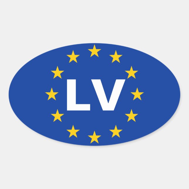 FOUR Latvia "LV" European Union Flag Oval Sticker (Front)