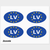 FOUR Latvia "LV" European Union Flag Oval Sticker (Sheet)