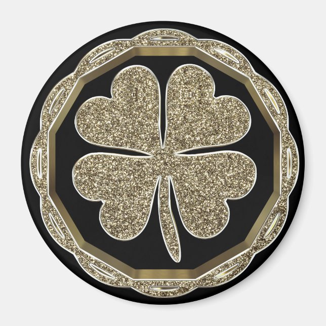 Four Leaf Clover Black and Gold Good Luck Elegant Magnet (Front)