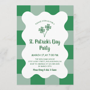 Four Leaf Clover Checkerboard St Patrick's Day  Invitation