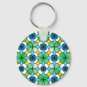 Four Leaf Clover Double Inside Blue Green White Keychain
