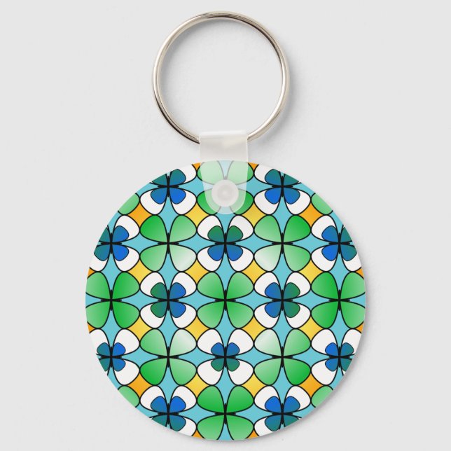 Four Leaf Clover Double Inside Blue Green White Keychain (Front)