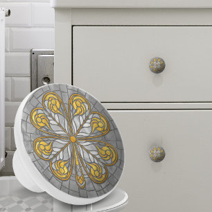 Four-leaf clover - Gold and Pearl Mosaic Ceramic Knob