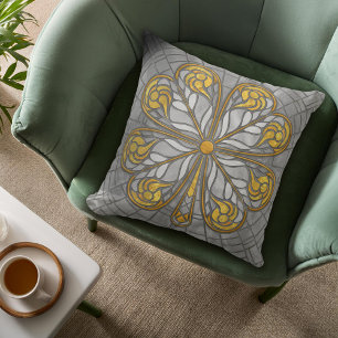 Four-leaf clover - Gold and Pearl Mosaic Throw Pillow