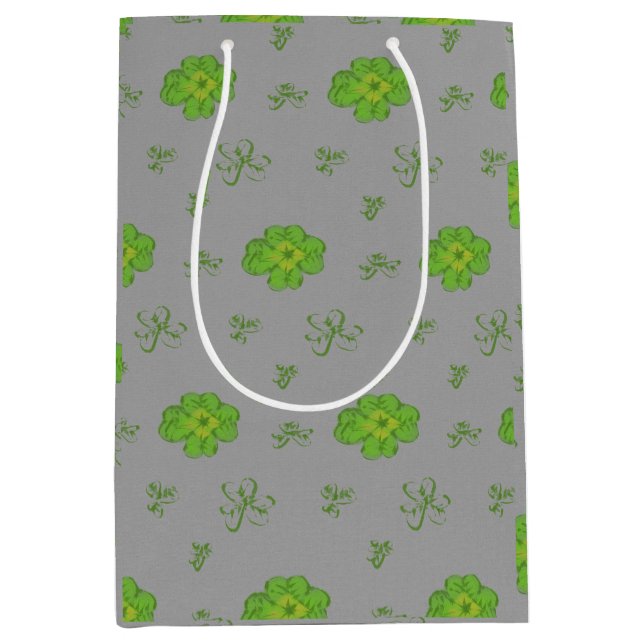 Four-Leaf Clover green on neutral background Medium Gift Bag (Front)