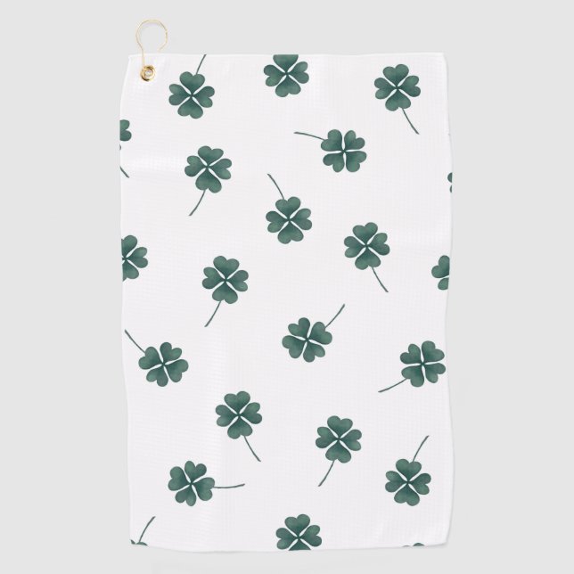 Four Leaf Clover Green Watercolor Golf Towel (Front)