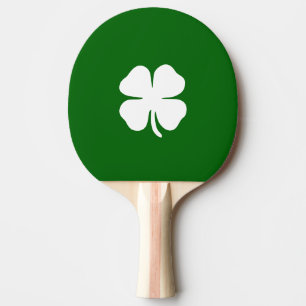 Four Leaf Clover Green White Stripe Lucky Irish Ping Pong Paddle