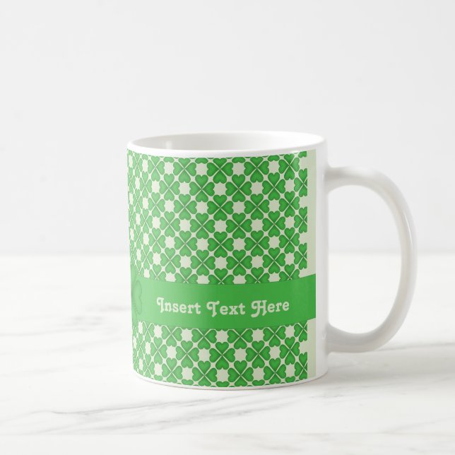 Four leaf Clover Hearts pattern Customizable Coffee Mug (Right)