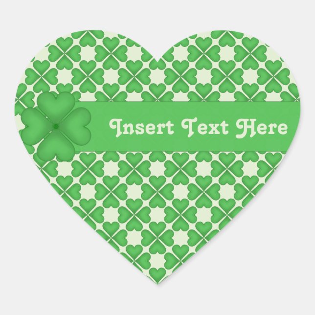 Four leaf Clover Hearts pattern Customizable Heart Sticker (Front)