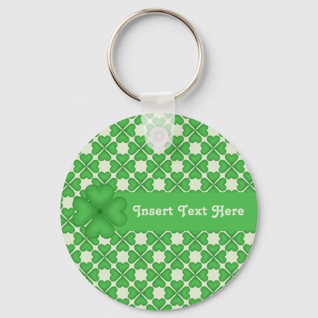 Four leaf Clover Hearts pattern Customizable Keychain (Front)