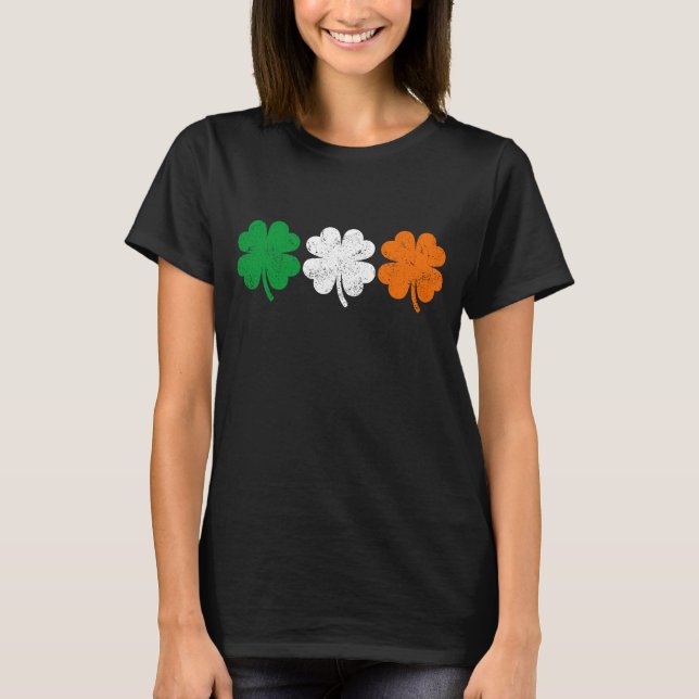 Four Leaf Clover Irish Flag  T-Shirt (Front)