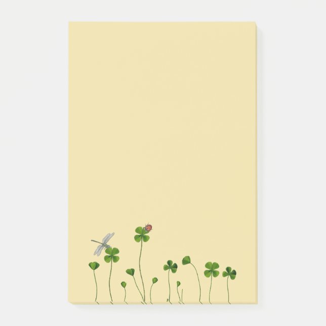 Four-leaf clover lawn, ladybug and dragonfly post-it notes (Front)