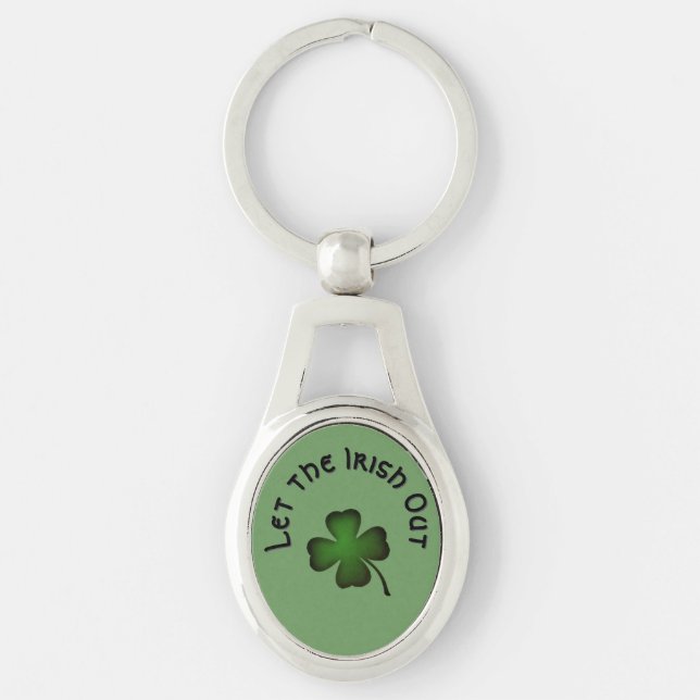 Four Leaf Clover Let the Irish Out on Green Custom Keychain (Front)