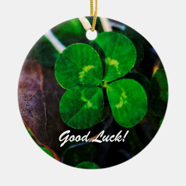 Four Leaf Clover Lucky Ceramic Ornament (Front)