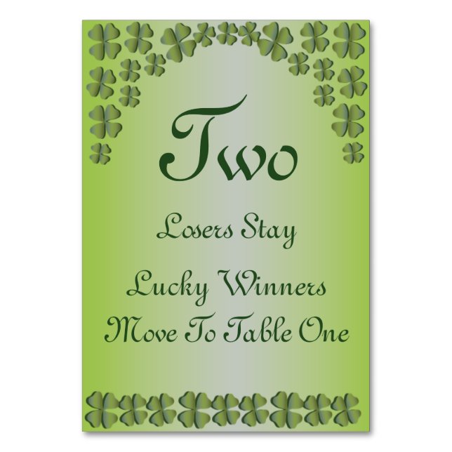 Four Leaf Clover Lucky Irish Table Card #2 (Front)