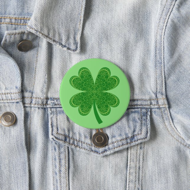 Four Leaf Clover Lucky St. Patrick's Day 3 Inch Round Button (In Situ)