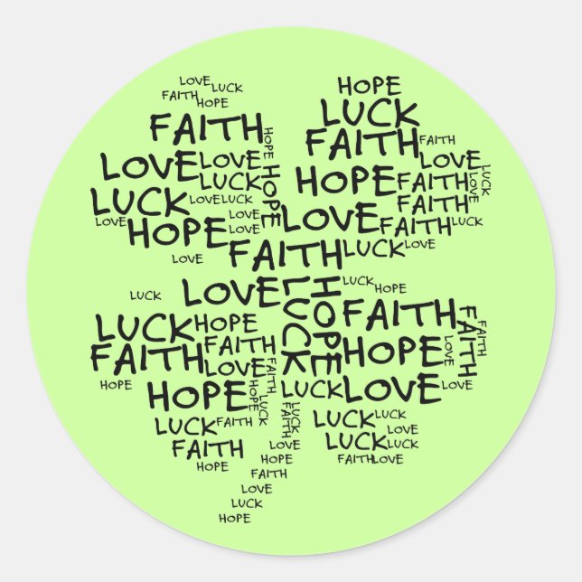 Four Leaf Clover Meaning: Hope, Faith, Love, Luck Classic Round Sticker (Front)