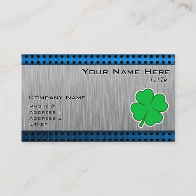 Four Leaf Clover; metal-look Business Card (Front)