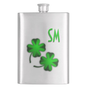 Four Leaf Clover Monogram Hip Flask
