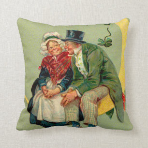 Four Leaf Clover Moon Leprechaun Shamrock Throw Pillow