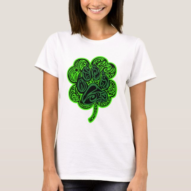 Four Leaf Clover Paw Print T-Shirt (Front)