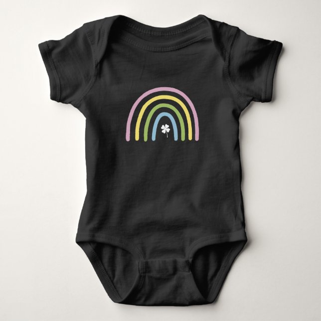 Four Leaf Clover Rainbow St Patrick's Day  Baby Bodysuit (Front)
