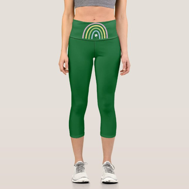 Four Leaf Clover Rainbow St Patrick's Day  Capri Leggings (Front)