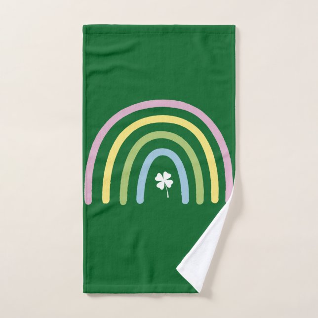 Four Leaf Clover Rainbow St Patrick's Day  Hand Towel (Hand Towel)