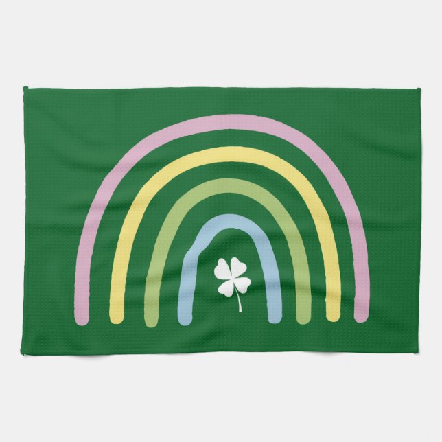 Four Leaf Clover Rainbow St Patrick's Day  Kitchen Towel (Horizontal)