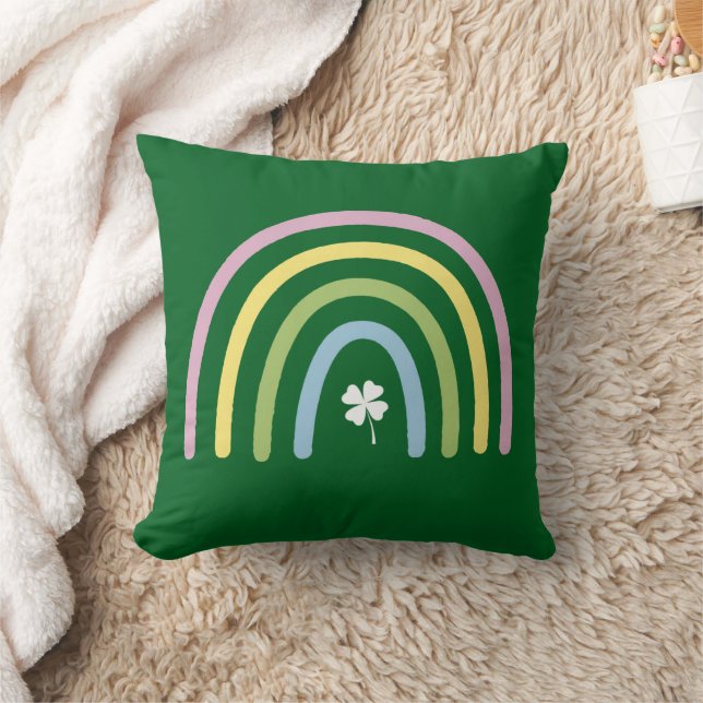 Four Leaf Clover Rainbow St Patrick's Day  Throw Pillow (Blanket)