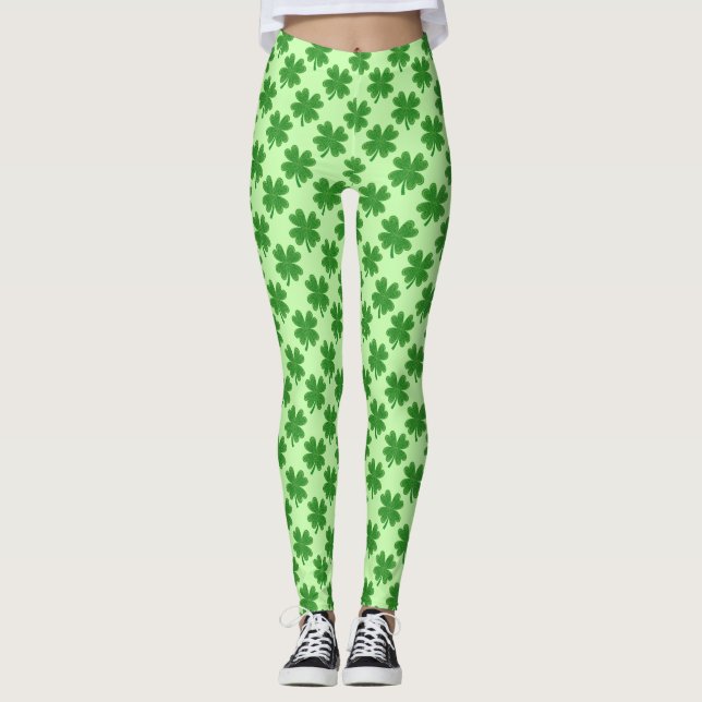 Four Leaf Clover Saint Patrick's Day Shamrock Leggings (Front)