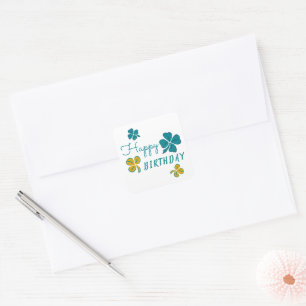 Four Leaf Clover Shamrock Happy Birthday Square Sticker