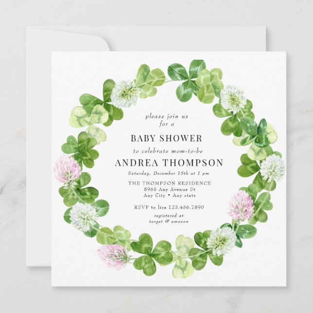 Four Leaf Clover | Shamrock Leaves |  Baby Shower Invitation (Front)