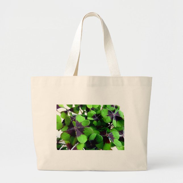 Four Leaf Clover Shamrock St. Patrick’s Lucky Large Tote Bag (Front)