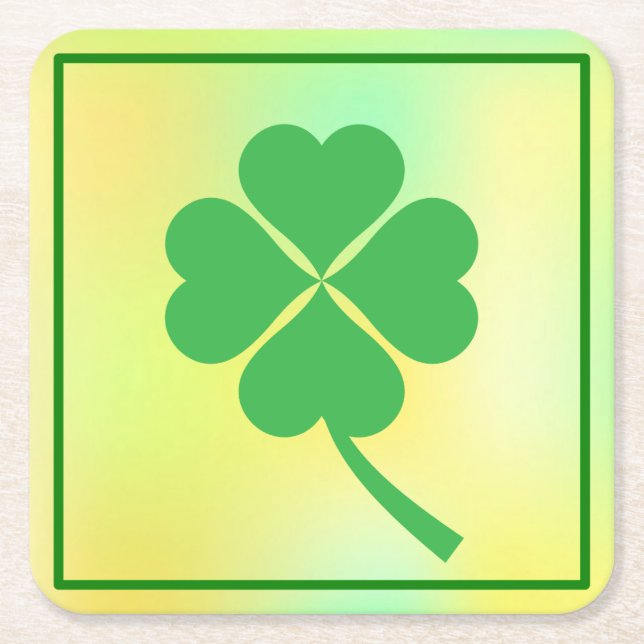 Four Leaf Clover St. Patrick's Day Design-87906 Square Paper Coaster (Front)