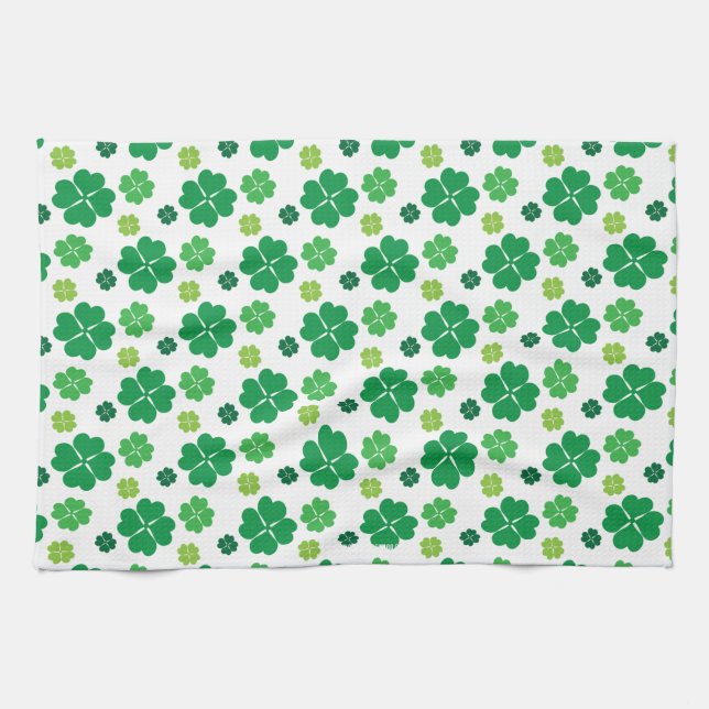 Four Leaf Clover St Patricks Day Kitchen Towel (Horizontal)