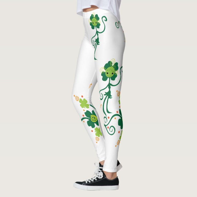 Four Leaf Clover Stick Lady With Flowers Leggings (Left)