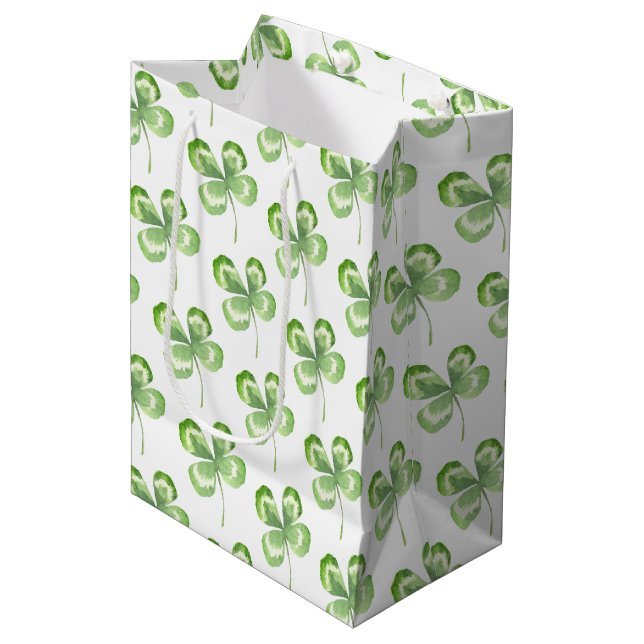 Four Leaf Clover Watercolor Medium Gift Bag (Front Angled)